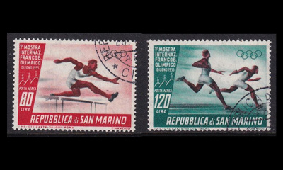 San Marino 527-8 o Olympiapostimerkkinäyttely (1955)