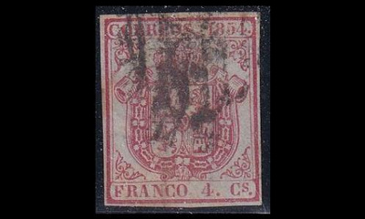 Espanja 25z o Vaakuna 4 Cs ohut sinertävä pap (1854)