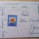 Joulupukki lahjojen kanssa,lapset kurkivat p. 1958 + Tubi-jm - pikkukuva 2