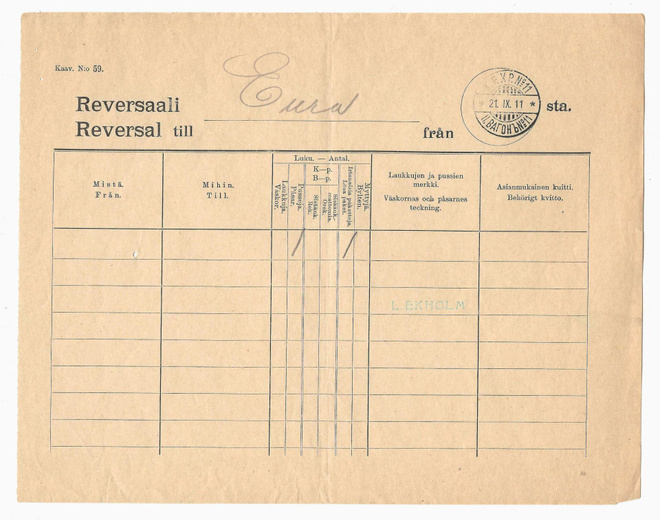 Reversaali - Eura + Pv K.P.XP No 11 - 1911
