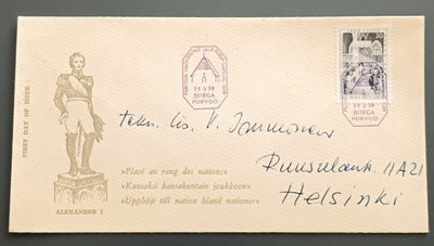 1959 FDC Porvoon valtiopäivät, tuloleima