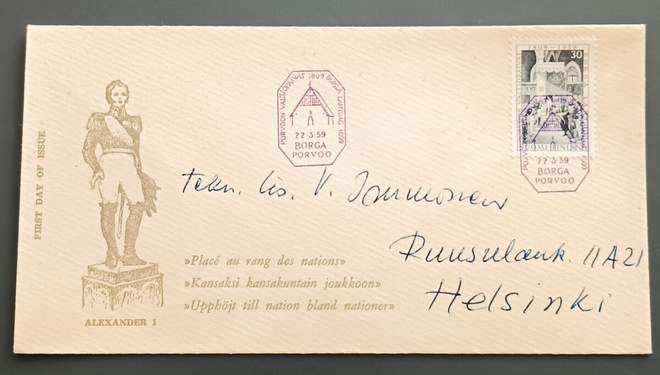 1959 FDC Porvoon valtiopäivät, tuloleima