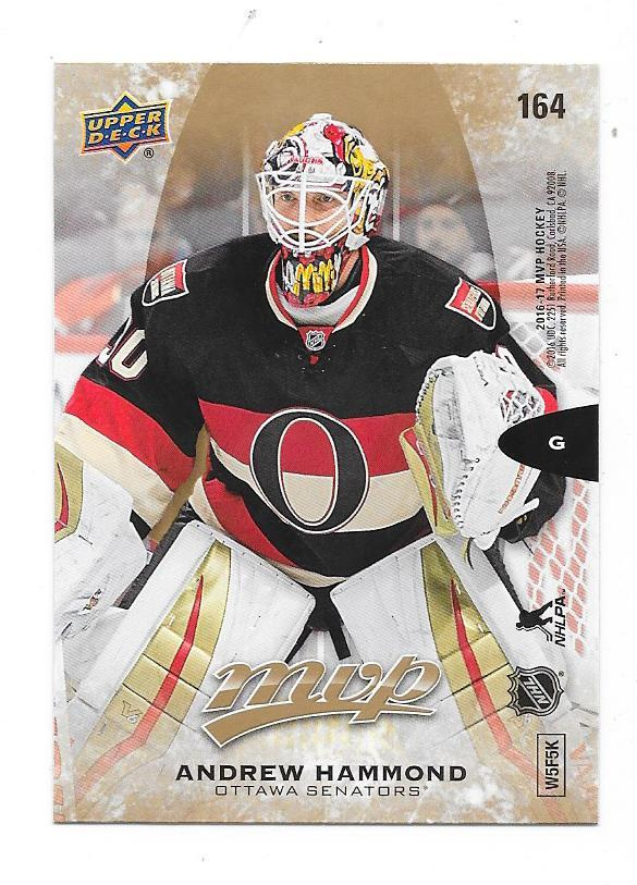 2016-17 UD MVP #164 Andrew Hammond Ottawa Senators MV