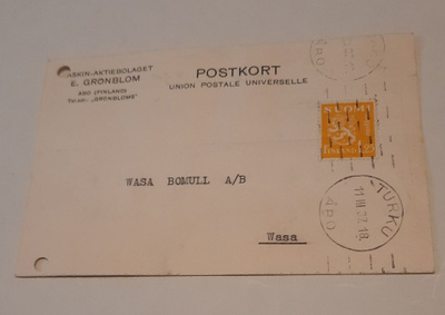 Firmakortti Maskin-Aktiebolaget E.Grönblom, Turku 1937
