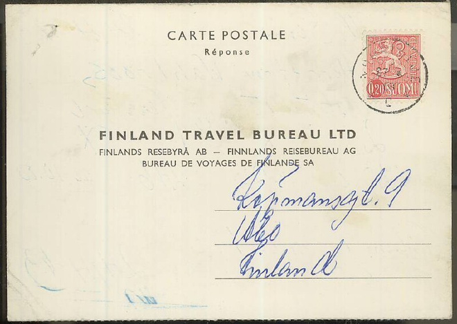 1963 20p postikorttivastaus Ruotsista 27.4.63