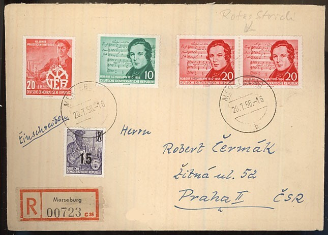 DDR Mi 528-9 ym R-kirje CSR:ään