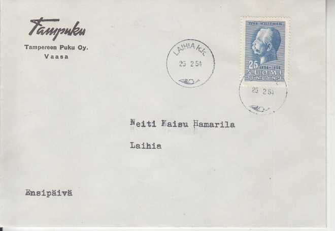 FDC 1954 Iwar wilskman