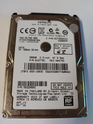 Kovalevy HITACHI 500GB,kannettavaan tietokoneeseen.