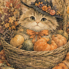 Pieni halloween-kissa kurpitsakorissa - pikkukuva 1