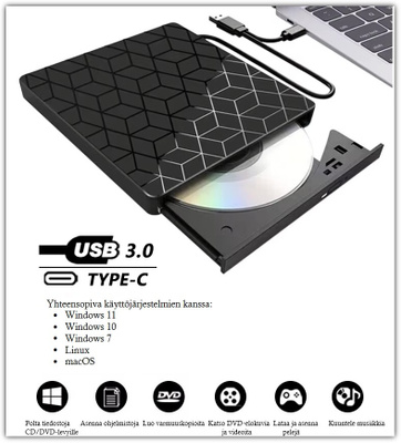 7-in-1 Ulkoinen CD/DVD-asema USB-hubilla #31547