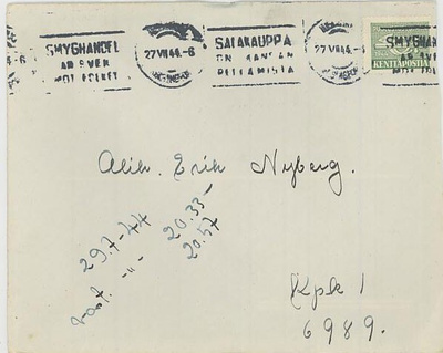 1944 kenttäpostimerkki vihreä kirje