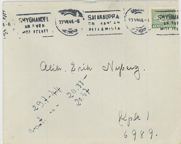 1944 kenttäpostimerkki vihreä kirje