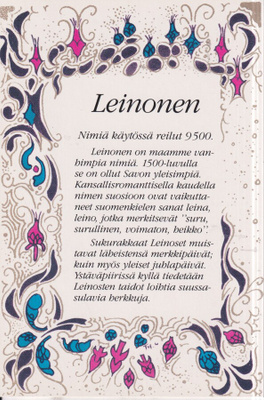 Leinonen, nimikortti .  e204