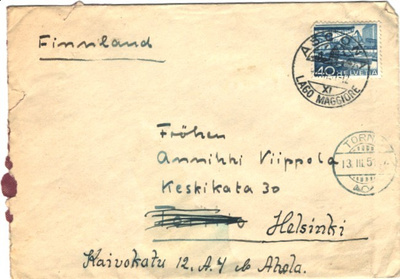 POSTILÄHETYS SVEITSI-TORNIO KÄÄNETTY -HELSINKI