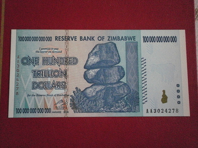 Zimbabwe One Hundred Trillion Dollars seteli