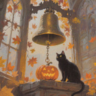 Halloween musta kissa ja iso kello - pikkukuva 1