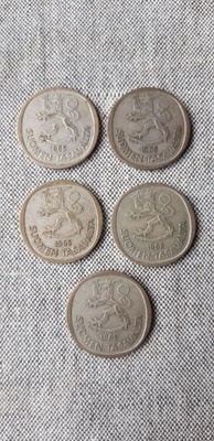 Hopea markka 5 kpl, v. 1965 hopearaha