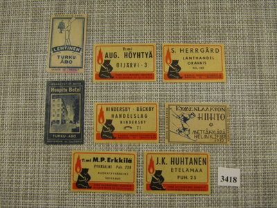 Tulitikkuetikettejä 8 kpl .mm .Kym-Hiihto 27-28.2 .1937
