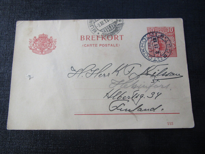 10 öre 1913 Ehiökortti. Brefkort .Ruotsi- Sweden