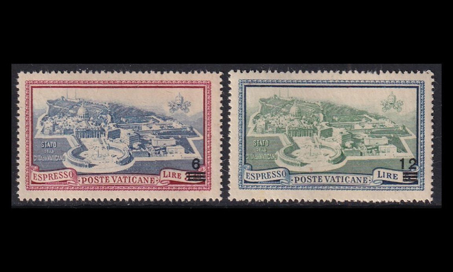 Vatikaani 124-5 ** Pikakirjemerkit päällepainamat (1945)
