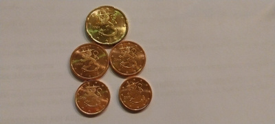 1, 2 ja 20 cent kolikot