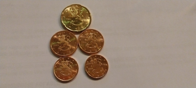 1, 2 ja 20 cent kolikot