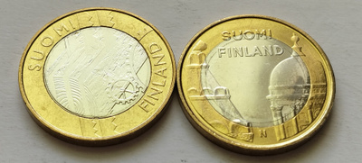 Suomi 5 eur, maakuntaraha+maakuntien rakenn. Uusimaa, unc