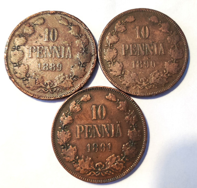 10 penniä ja 5 penniä kuparia, Aleksanteri III hallintokausi