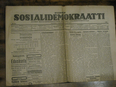Sanomalehti  Suomen Sosialidemokraatti 16.3.1922