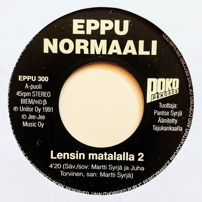 EPPU NORMAALI: Lensin matalalla 2 – 7” single 1991, ei KK