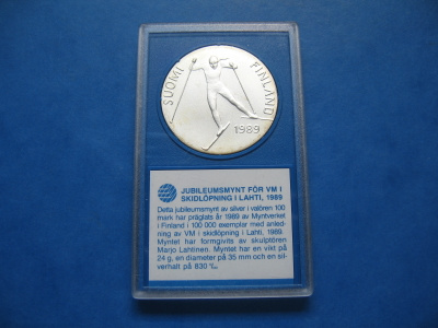 100 mk hopea juhlaraha Lahden MM-hiihdot - 1989