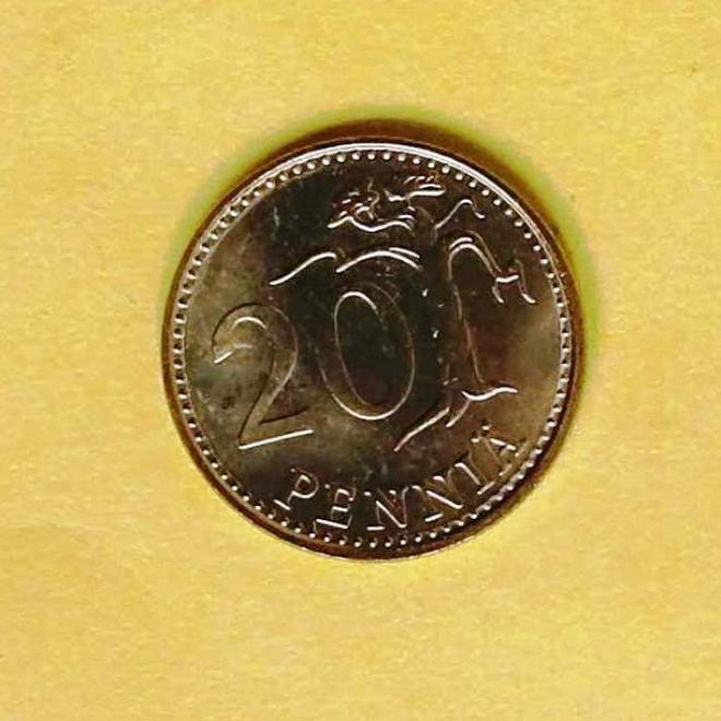 SUOMI 20 Penniä 1990 leimakiiltoinen