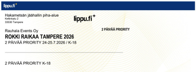 Rokki raikaa Tampere 24.-25.7. 2 hlö 2 pvä priority liput