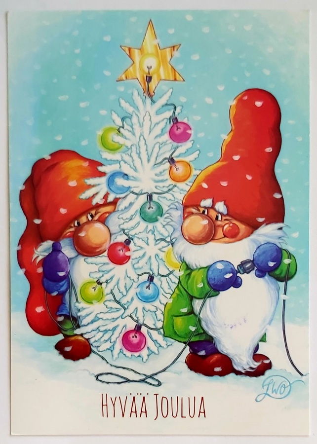 INGER WIKSTRÖM "TONTUT SYTYTTÄÄ VALOT"-KULKEMATON JOULUKORTT