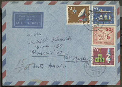 BRD Mi 474 ym lentokirje Venezuelaan