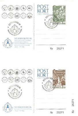 Ruotsi 1986 Stockholmia 86 ehiökorttipari erikoisleimalla