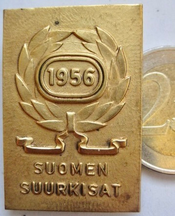 VANHA Osanottajamerkki Suomen Suurkisat 1956