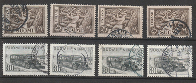 1930 25mk ja 1947 30mk yleismerkkejä leimattuna.