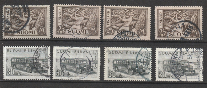 1930 25mk ja 1947 30mk yleismerkkejä leimattuna.