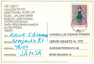 1973 muinaispuku Kaukolasta - loistoleim. kortti