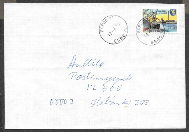 Postilähetys - Kotka 100v (LAPE 821) Espoo 17.2.1978