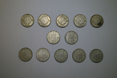 Ruotsi 12kpl 1kruunun hopearahoja v.1945-1967