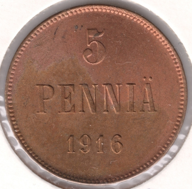 5 PENNIÄ 1916 /#17B (kl 9)