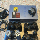Playstation 2 FAT Aqua Blue, 4kpl ohjaimia + muistikortteja - pikkukuva 1