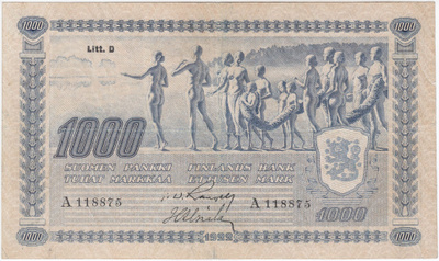 1000 Markkaa 1922 Litt.D kl.4