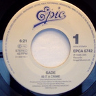 SADE  ::  IS IT A CRIME  ::  VINYYLI  7"     1985 - pikkukuva 3
