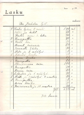 Kalle Lounas, Huittinen, 3 laskua, ehkä 1930 lukua.