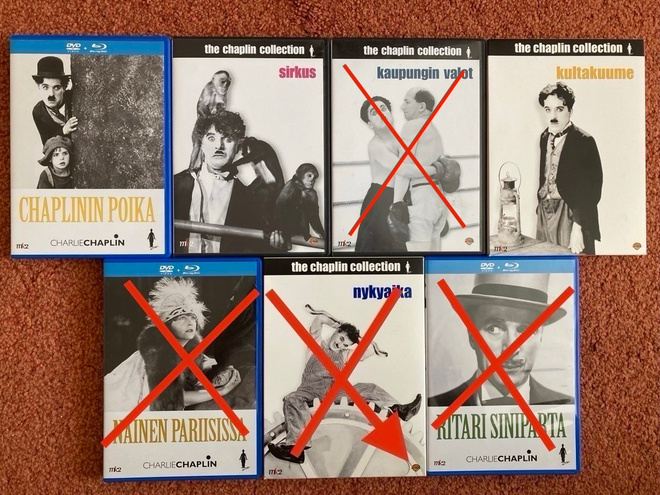 Charlie Chaplin DVD Blu-Ray suomipainos 5€ / kpl
