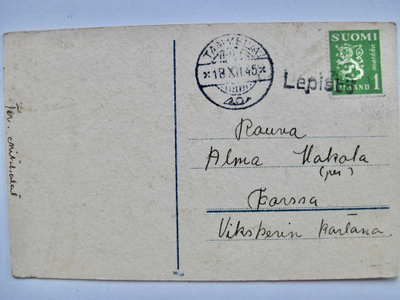 VANHA Postikortti Lepistö Rivileima Tammela 1945