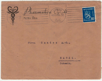 M30 1945 10mk sininen kirje Sveitsiin